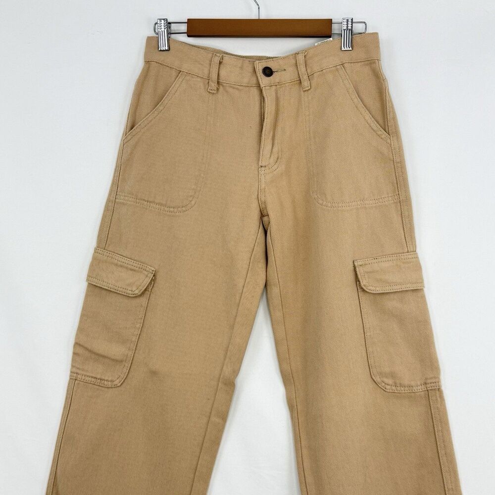 Women's Wide Leg Cargo Jeans Size 4 Relaxed Fit Denim Beige - Picture 6 of 16